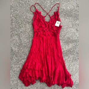 FREE PEOPLE ADELLA NWT Red Lace Women's short Strappy Dress Sz S ret:$88